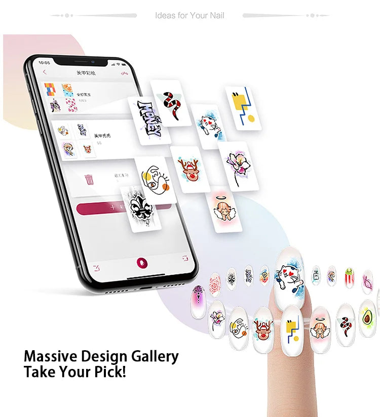 Nail Art Printer Portable 3D Nail Painting Machine, Massive Design, Mobile App Control DIY Nail Printer, Suitable for Family SA