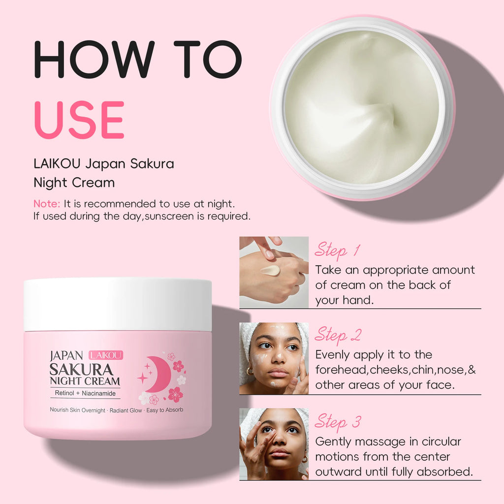 LAIKOU Japan Sakura Day & Night Cream Set 30g*2 Day Hydrating Night Repair Radiant Skin Care Kit
