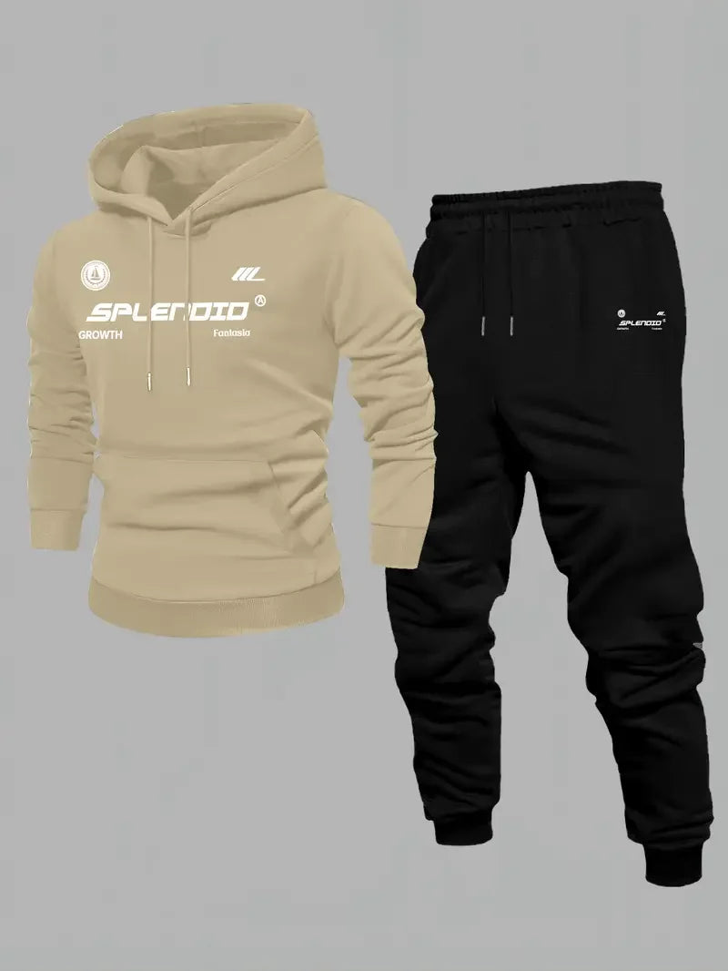 Men's Velvet Thickened Sports Set New York Letter Printed Spring and Autumn Hoodie Set Long Sleeve Casual Comfortable Pocket Hoo