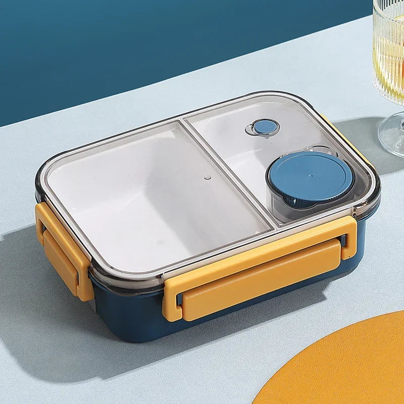850ML Lunch Box with Tableware Sauce Box Portable Plastic Compartment Bento Box for Kids Food Storage Container Microwavable