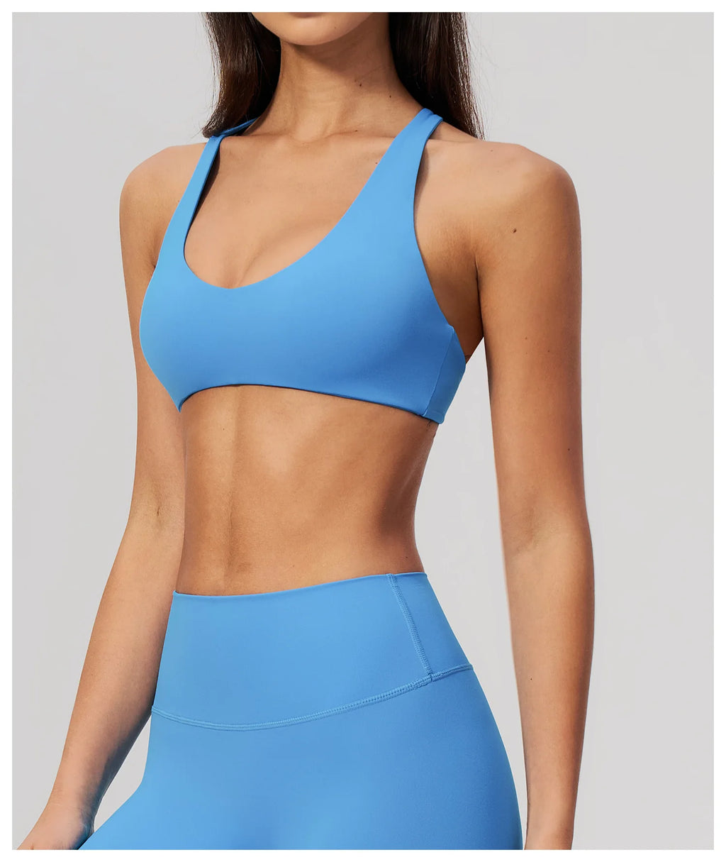 NCLAGEN Sport Bras Women High Support Fitness Underwear Back Cross Gym Clothes Training Solid Yoga Top Pilates Workout Tank