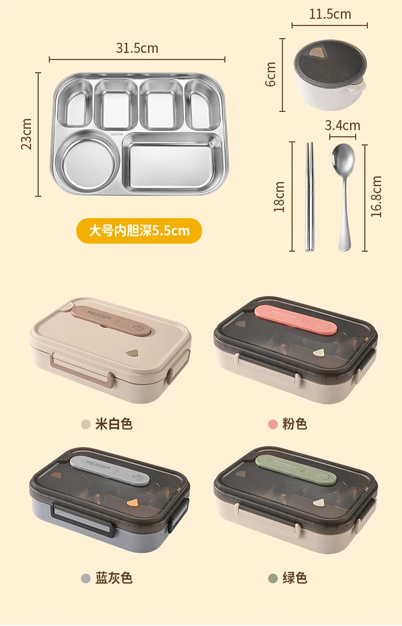 Portable Insulated Stainless Steel Lunch Box for Office Workers And Students Sealed Bento with Microwave Heating Food Container