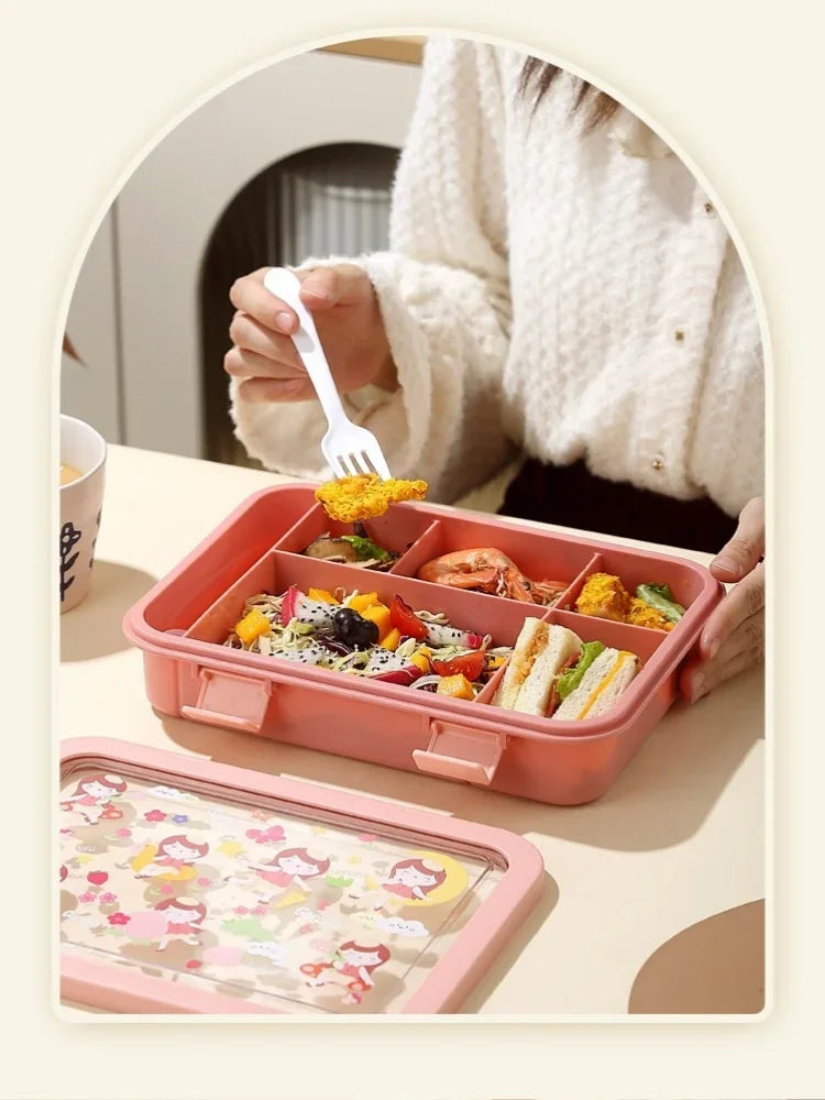1500ML Cartoon Lunch Box Portable Rectangular Kids Students Office Benton Box Leakproof Food Container Microwave Oven Tableware