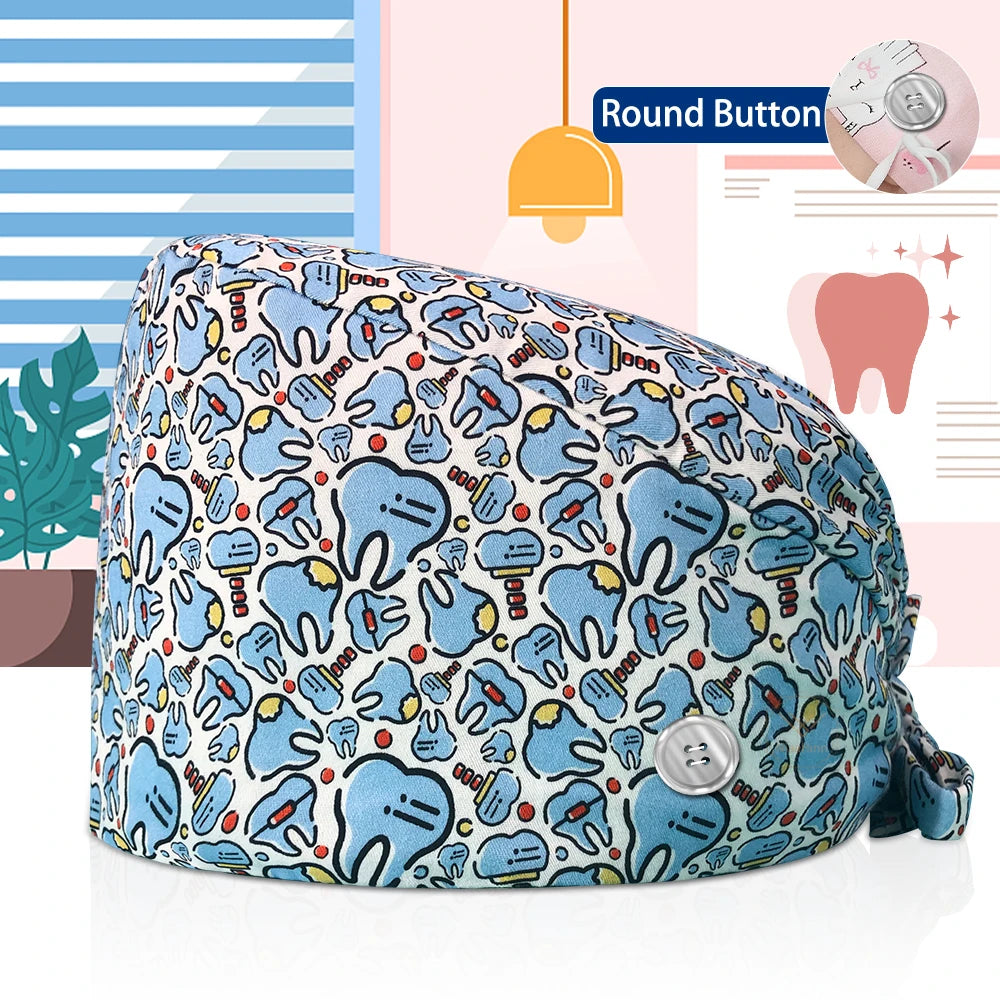 Dentistry Pet Medical Scrub Pharmacist Clinic Hat Dentist Lab Cap Nurse Surgical Working Caps Nursing Hats Cotton with Button