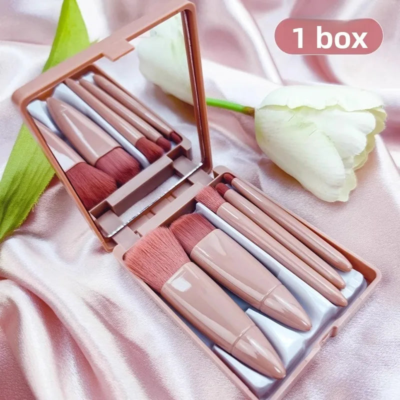Makeup Brush Set With Mirror Case Portable Travel Cosmetic Brushes Soft Face Powder Foundation Eye Makeup Kit For Women
