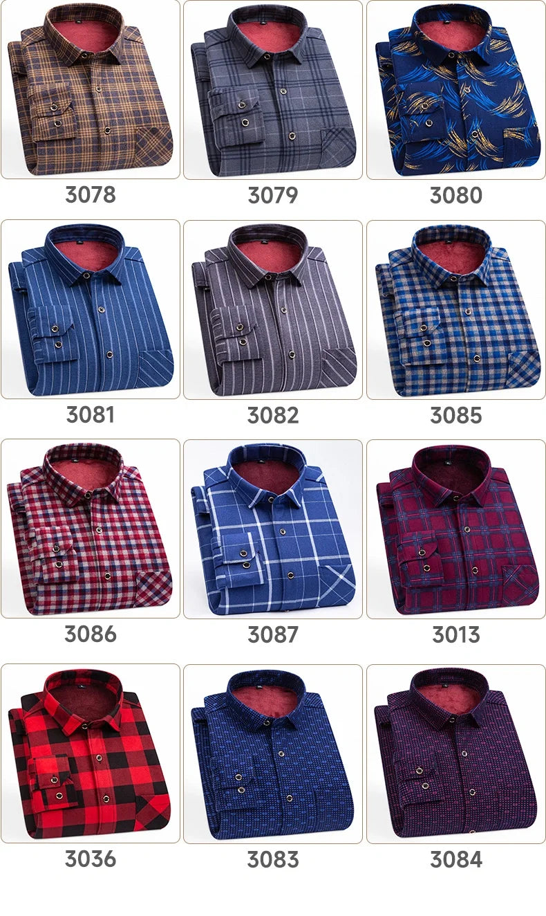 Men's long-sleeved shirt with double-sided fleece thickened warmth, 8XL, 9XL, casual winter fashion, versatile for the street