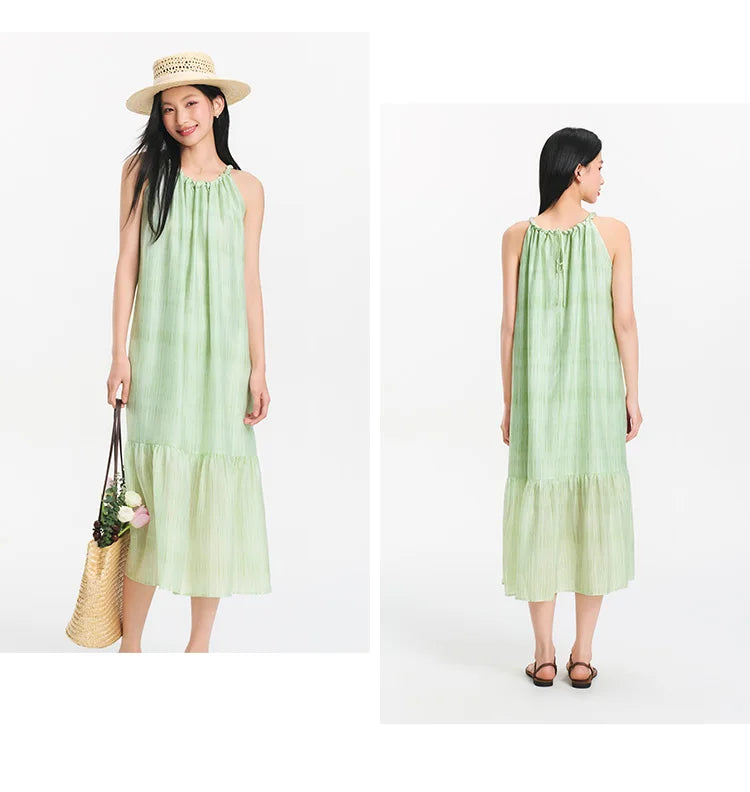 Semir Women Dress Bowknot Textured Halter Neck Vacation A Line Maxi 2026 Summer Romantic Fresh Elegant Soft Comfy Holiday Top