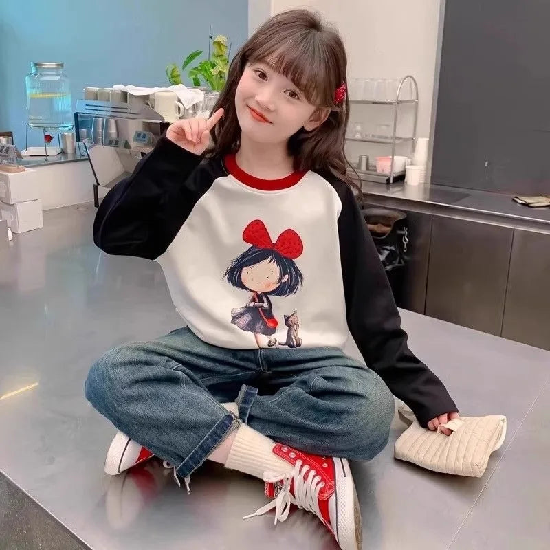 Cotton Kids T-shirt T-shirts Girl Long Sleeve Girls 2025 Children's Clothing Clothes From 11 12 Years Old 8 Spring Autumn Korean