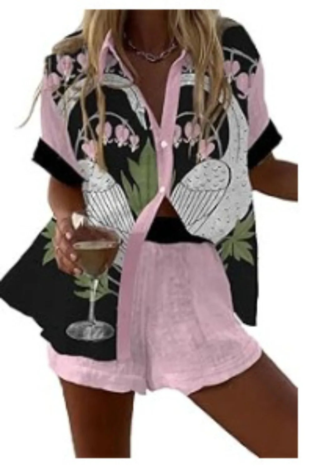 Personalized and Vibrant Beach Style 3D Digital Printed Loose Thin Shirt Casual Summer Women's Top Shorts Two-piece Set