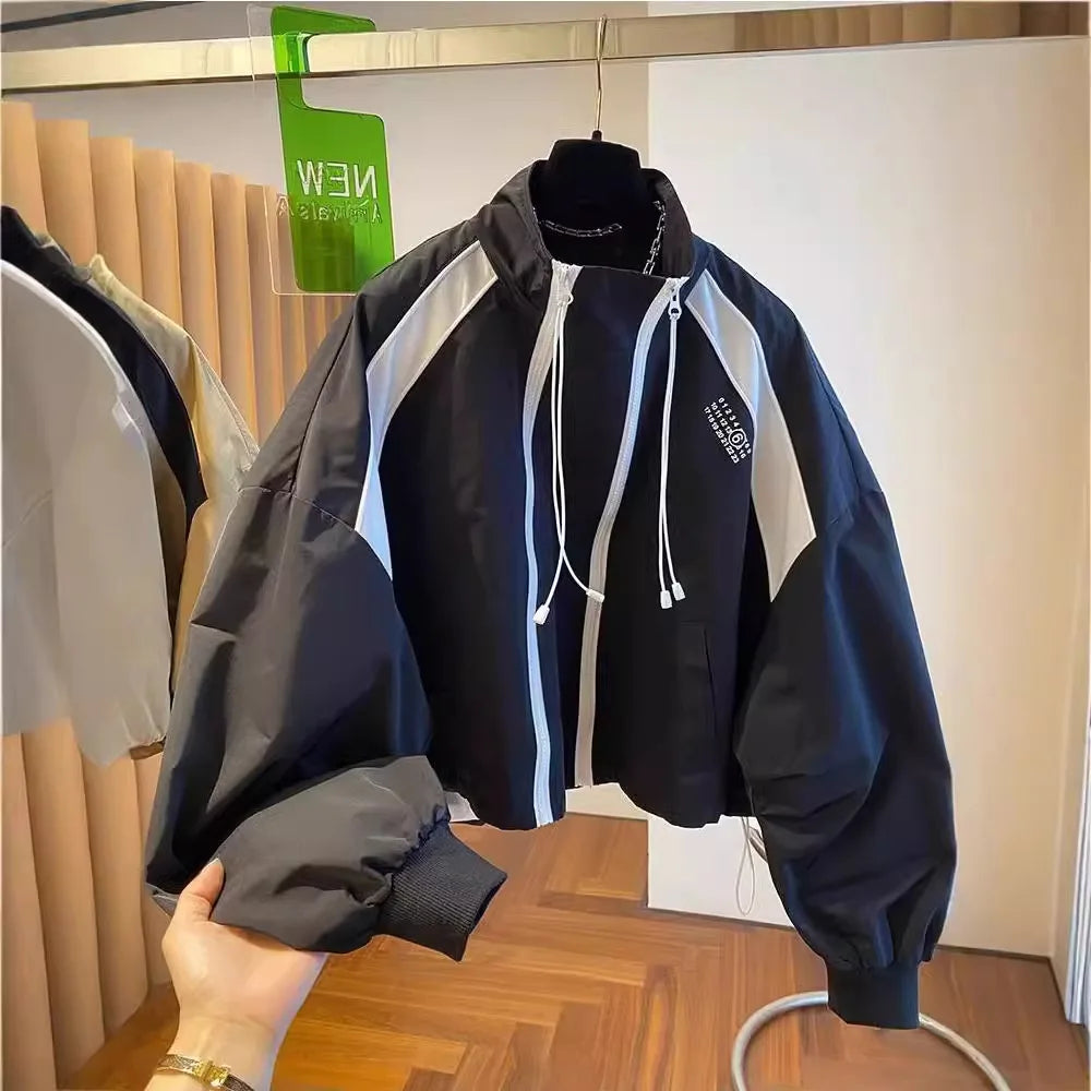 Zipper Design Niche Loose Casual Stand Collar Windbreaker Spring And Autumn Short Top