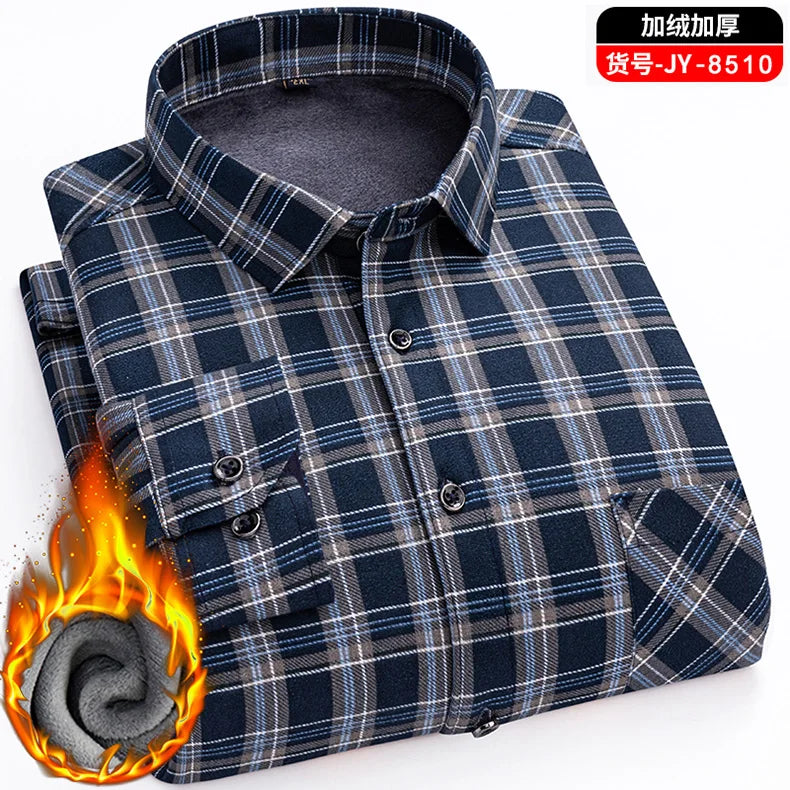 New men's double-sided fleece warm long-sleeved shirt, thickened for winter, cold-resistant, street trend business casual