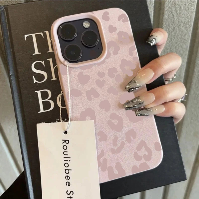 For iPhone 18 17 16 15 14 13 12 11 Pro Max Case Pink Leopard Print Lichee Pattern Silicone Cover For iPhone XS XR 16 Plus Fundas