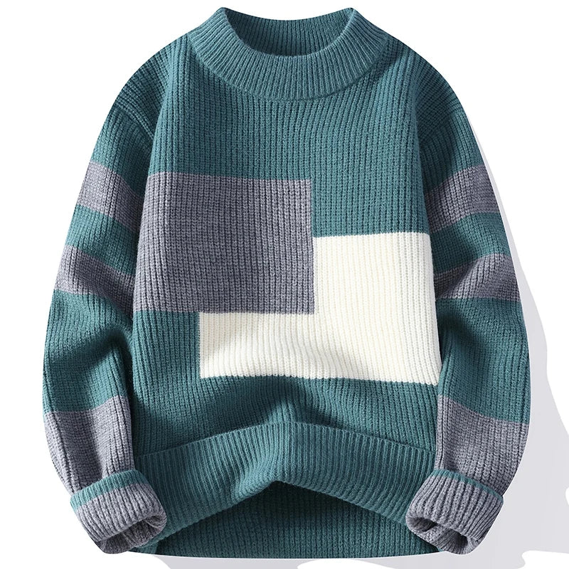 Sweaters men 2026 winter korean style mens warm sweater mens fashion sweaters Splicing color patterns Men's wool pullovers male