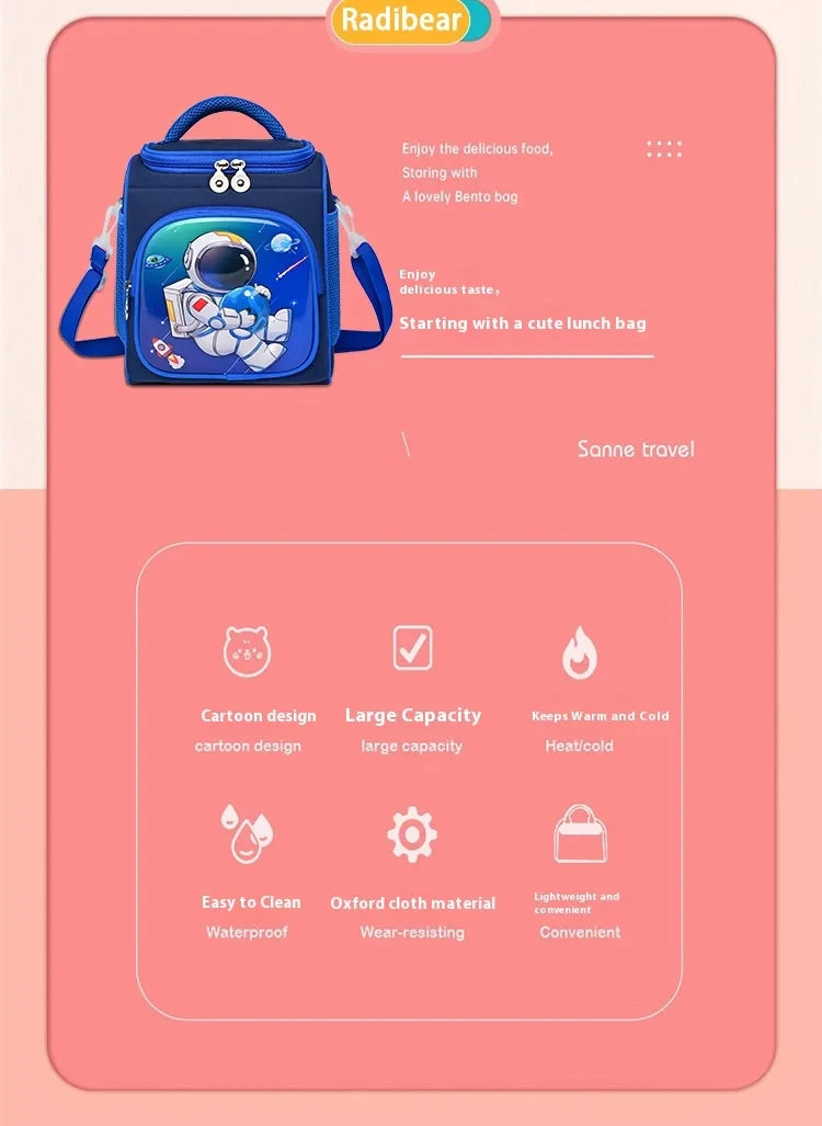 Lunch Bag for Boys Girl Cute Insulated Lunch Box Portable Meal Cooler with Adjustable Shoulder Strap for School Beach Picnic
