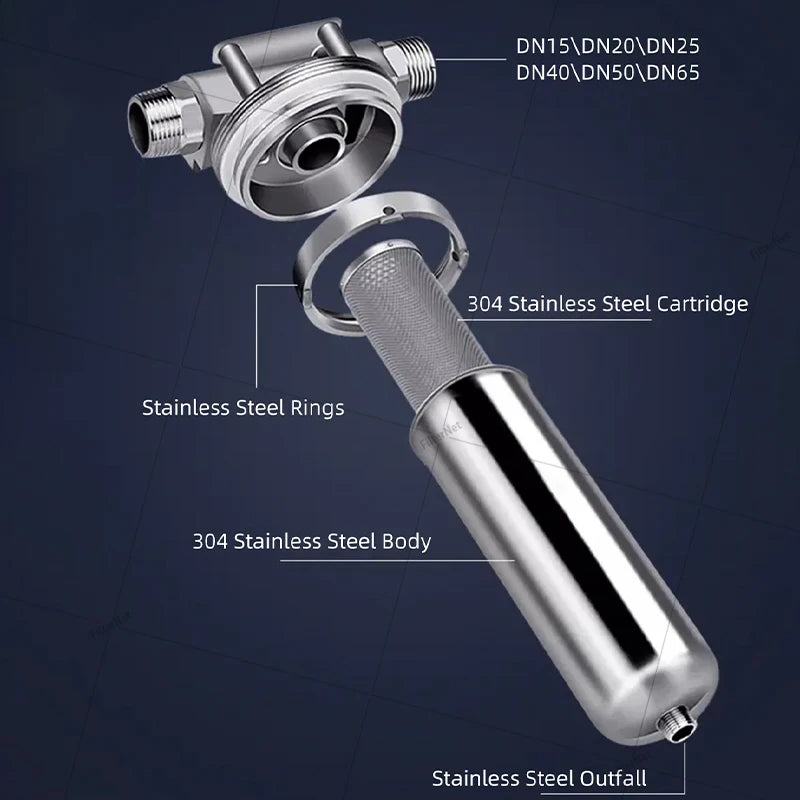 5 Inch Prefilter 304 Stainless Steel Hot Water Filter Housing DN15 DN20 DN25 for High Temperature High Flow Water Filter Housing