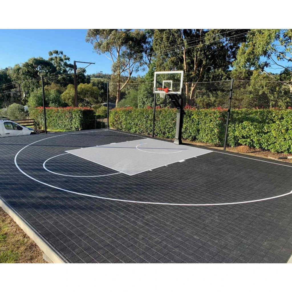 Modular Half-Court Basketball Floor Tiles - Interlocking Shock-Absorbing Tiles for Home/Gym/Community