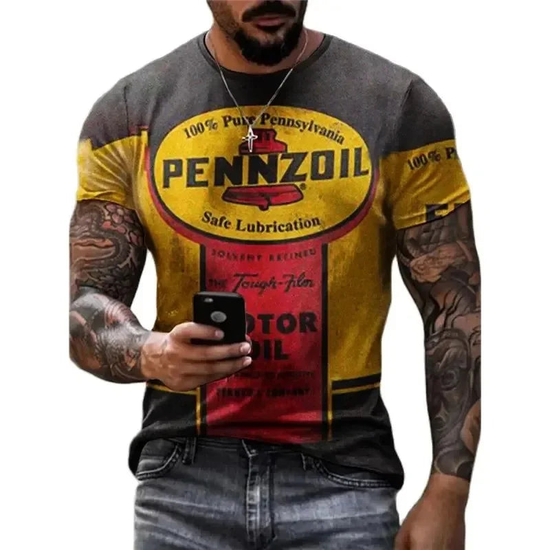 MOBIL Men's T-Shirt 3D Graphics Texaco Car Oil Pullover Fashion Summer Casual Tops Sweatshirt Men's Harajuku T-Shirt Clothing