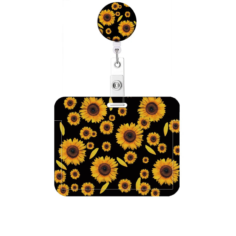 Flower Retractable Buckle Card Holder Women Business Badge Case Reel Clip Girls Cardholders Doctors Nurses Hang Credential holde