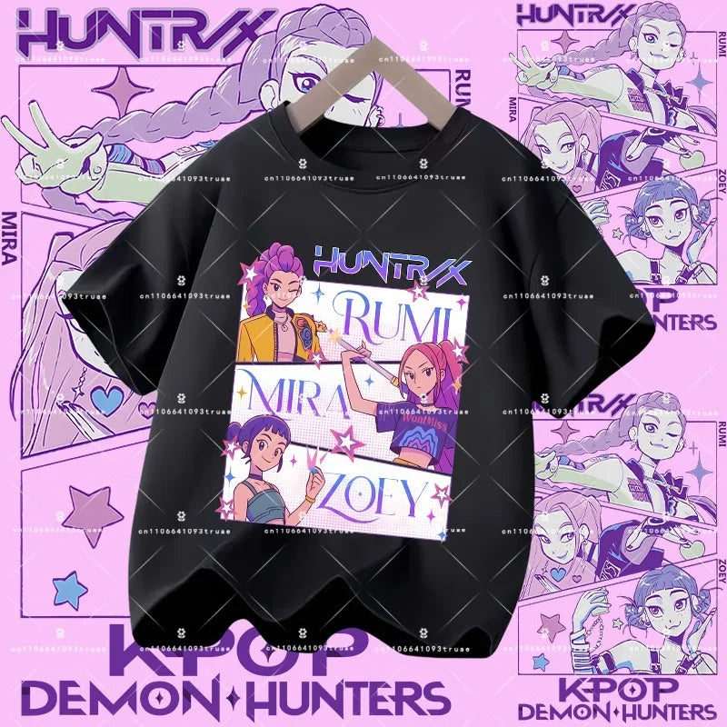 Kpop Demon Hunters Parent Child Halloween Kpop Demon Hunters TShirt Harajuku Casual Fashion Cotton Kid's Tshirt Cosplay Clothing