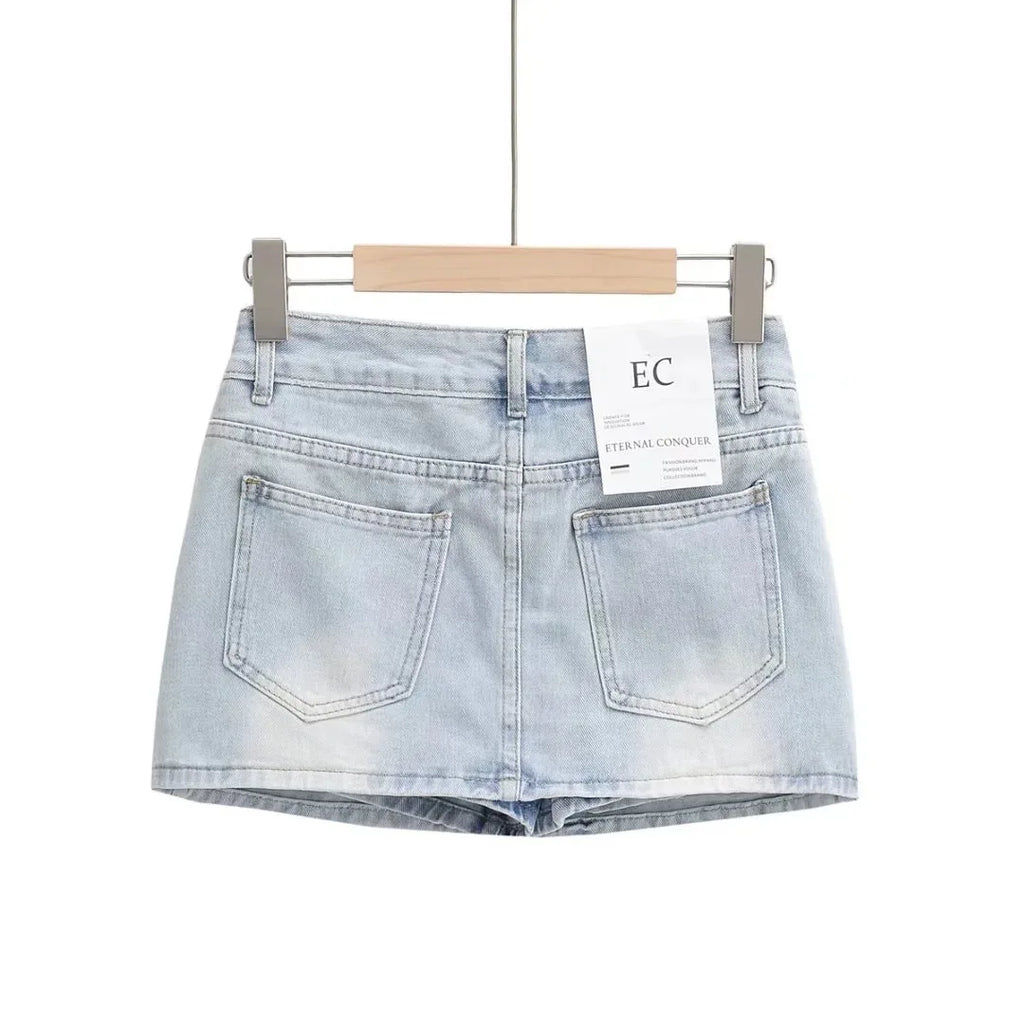 Skirts for Women Sexy Slim Solid Colour Pockets Spliced 2024 Summer Casual Femme High Waist Wrap Hip Mini Short Denim Skirt