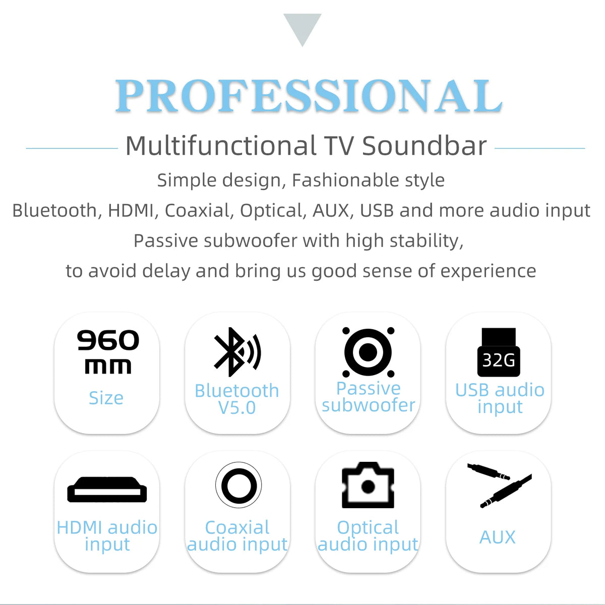 84W TV Sound Bar with Subwoofer Box Soundbar 2.1 Wireless Speaker Home Theater Surround Sound System Aux/USB/Optical/Coaxial/RCA