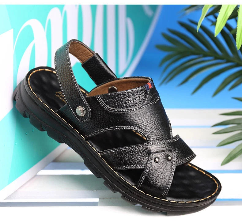 Summer Men Leather Sandals Genuine Leather Non-slip Men Shoes Slippers Outdoor Thick-soled Beach Shoes Comfor Soft Men sandalias