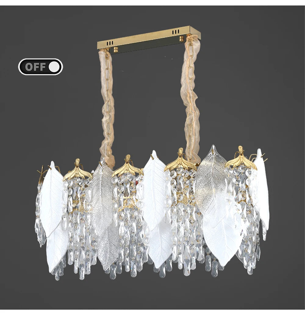 Luxury Porcelain Glass Leaves Chandelier Modern Crystal Hanging Lamps Home Decor Lighting Lustre Villa Living Room Pendant Light