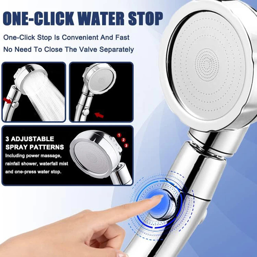3 Modes Shower Head Set With Hose and Holder High Pressure Water Saving One Key Stop Waterfall Showerheads Bathroom Accessories