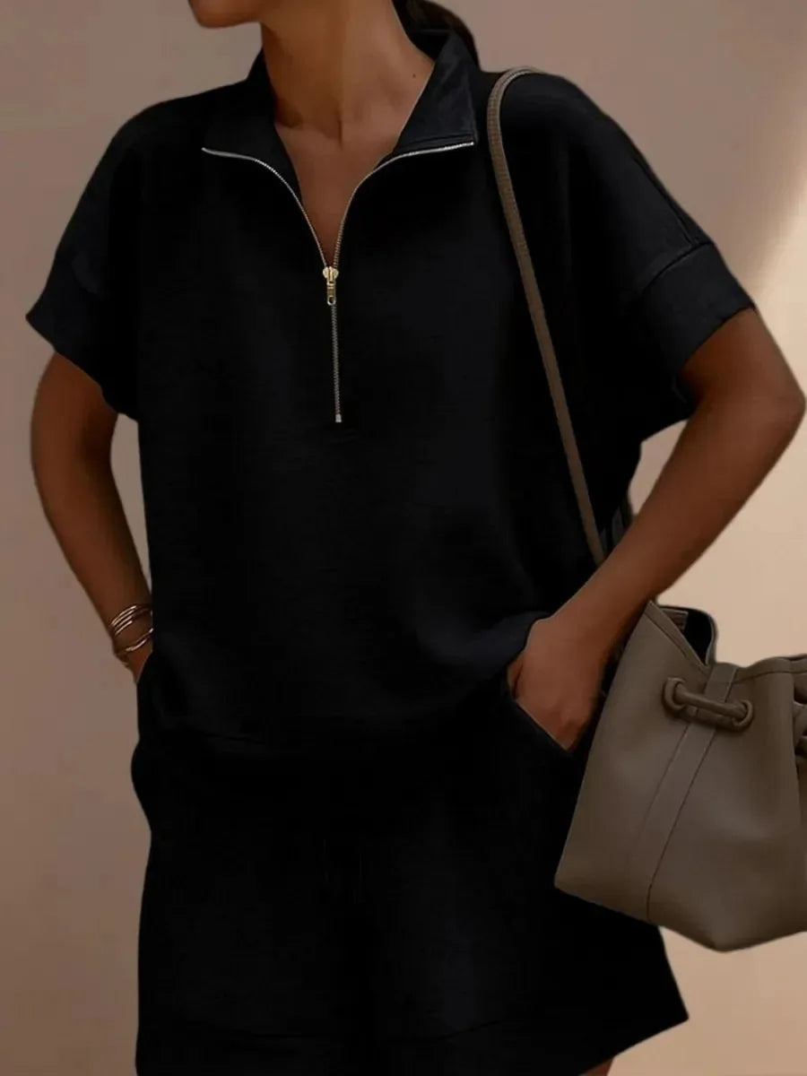 2026 Summer New Long-sleeved Shorts Sweater Set Solid Color Fashion Casual Short 2-piece Set