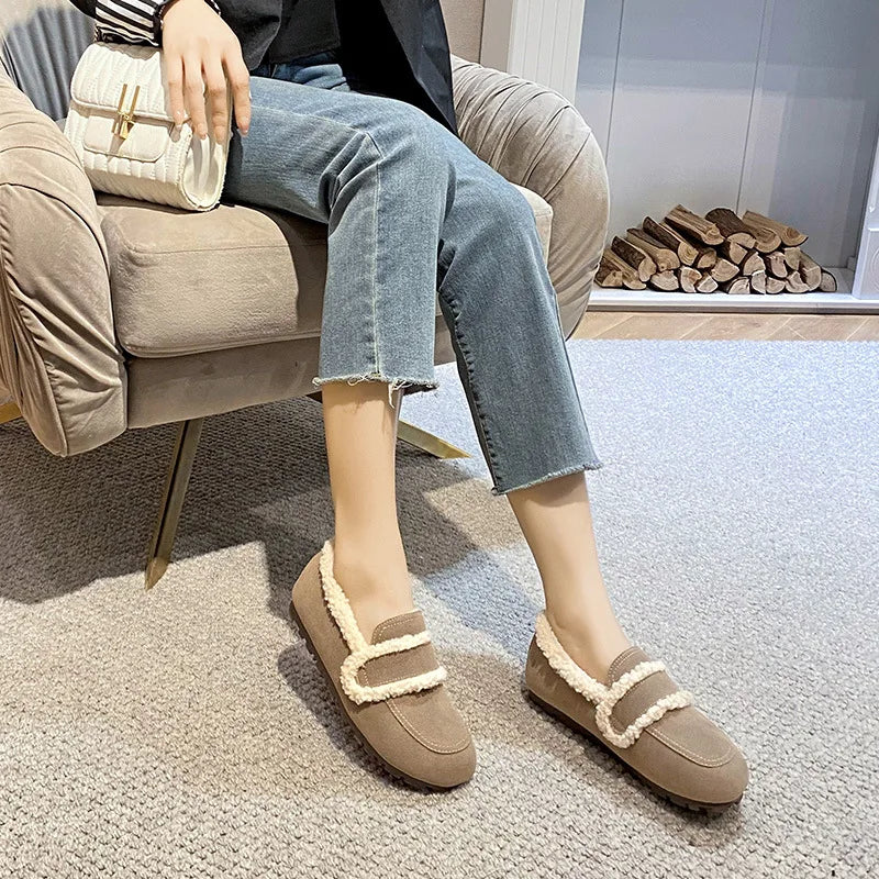2026 Faux Suede Flats Women Lambswool Loafers Winter Warm Cotton Shoes Ladies Platform Fleeces Mocasines Female Sheep Fur Boots