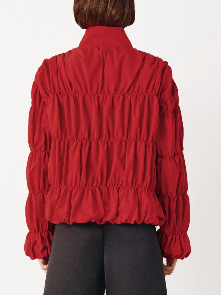 Tossy Solid Commuting Pleated Jackets For Women Long Sleeves Stand Collar Loose Streetwear Cropped 2025 Coat Female Jacket Coat