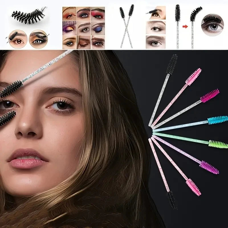 100pc Convenient Crystal Eyelash and Brow Brush Disposable Eyelash Comb for Mascara Application Eyelash Extension Makeup Tools