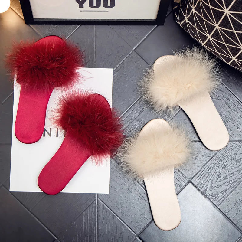 Maogu Spring and Summer New Wedding Bridal Ladies Slippers Female Satin Red Slipper Shoes Flat Slides Comfortable Home House Red