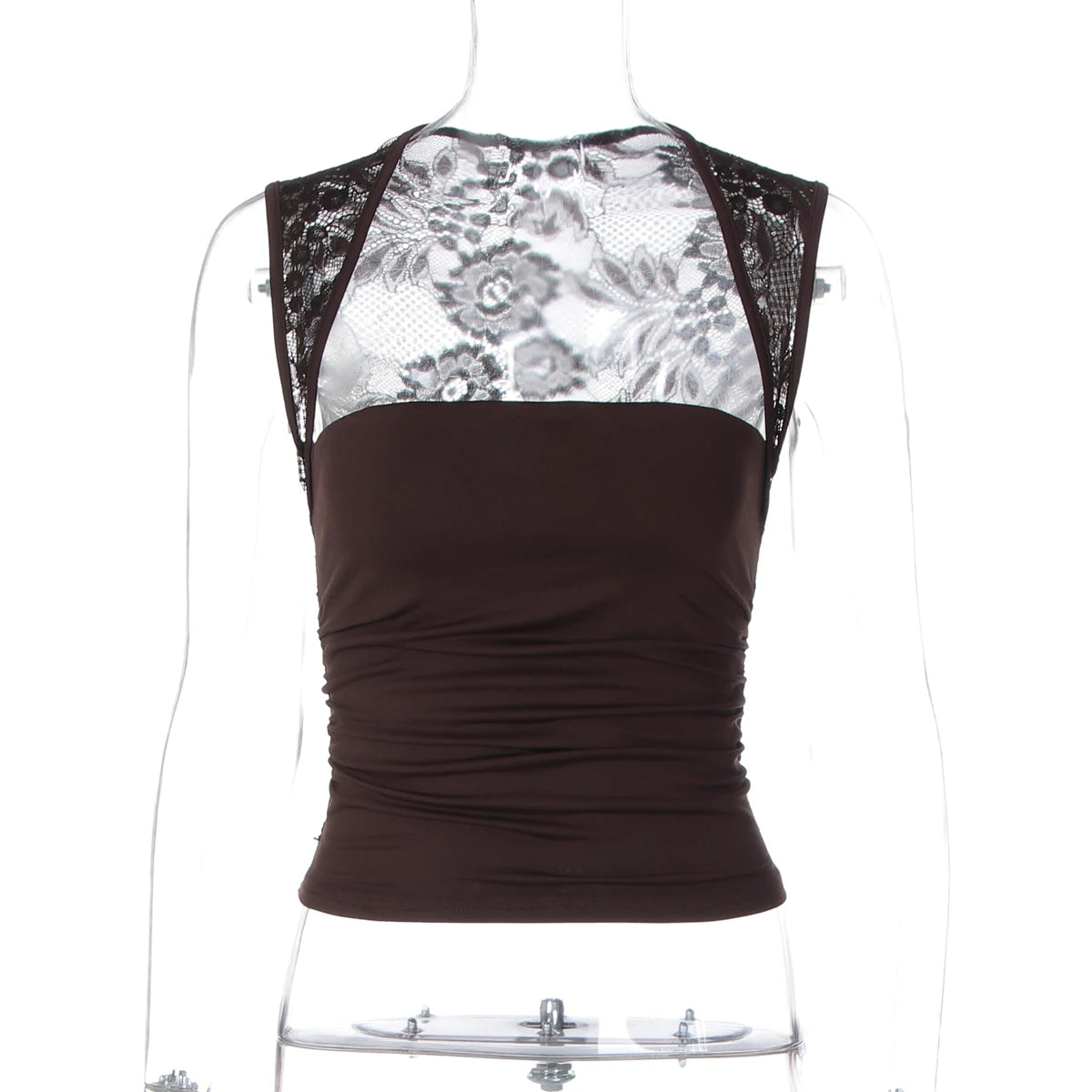 Hugcitar Women Fashion Square Collar Solid Patchwork Lace Sexy Crop Tank Top Summer Clothes Summer Clothes Streetwear Party
