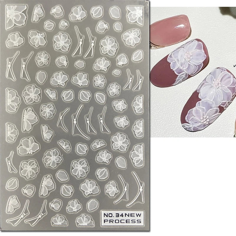 3d Nail Art Ultrathin Decals Blue Pink Blossom Florals Flowers Leaves Nail Stickers Decoration For Nail Tips Beauty