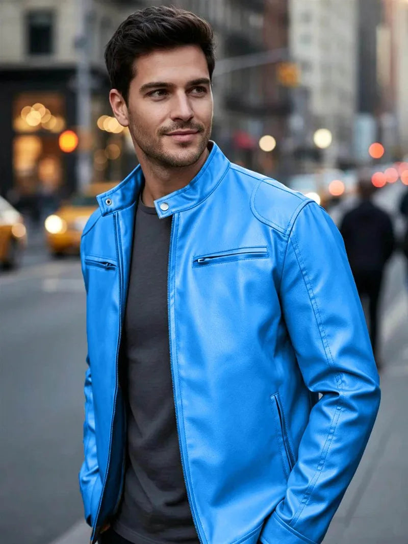 Men's PU leather jacket stand-up collar slim-fit vintage-style biker jacket spring/fall top