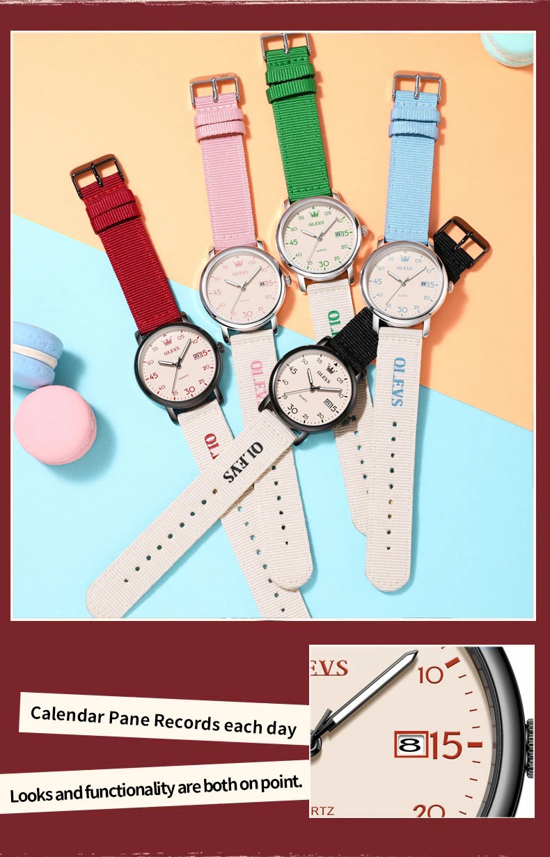 OLEVS 2997 Original Quartz Movement Student Fashion Watch Calendar Digital Dial Night Light Function 30m Waterproof Watch