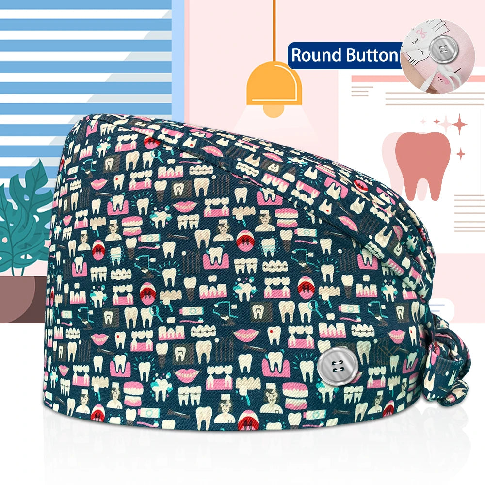 Dentistry Pet Medical Scrub Pharmacist Clinic Hat Dentist Lab Cap Nurse Surgical Working Caps Nursing Hats Cotton with Button