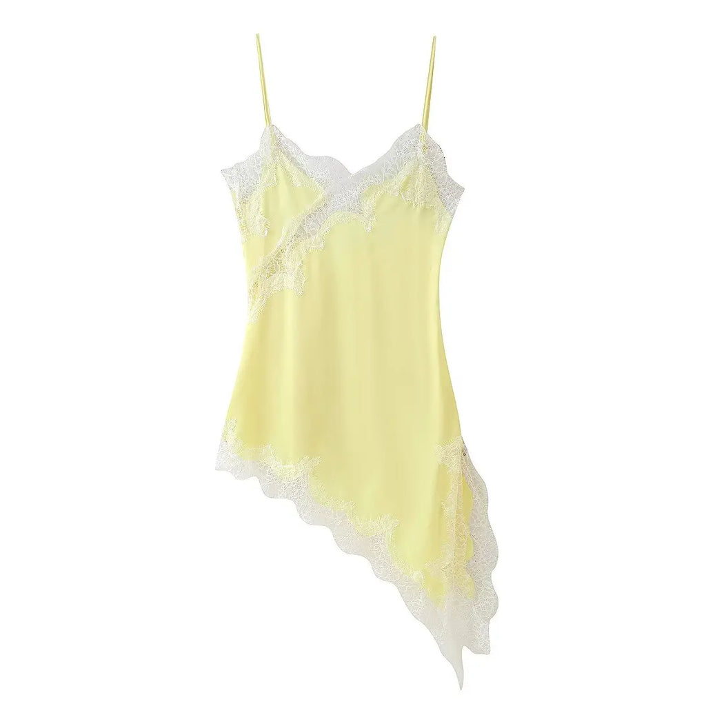 HH Female Summer Fashion Lace Splicing Dresses Solid Sleeveless Asymmetry Backless Slim Women's Sexy Party Sling Mini Dress