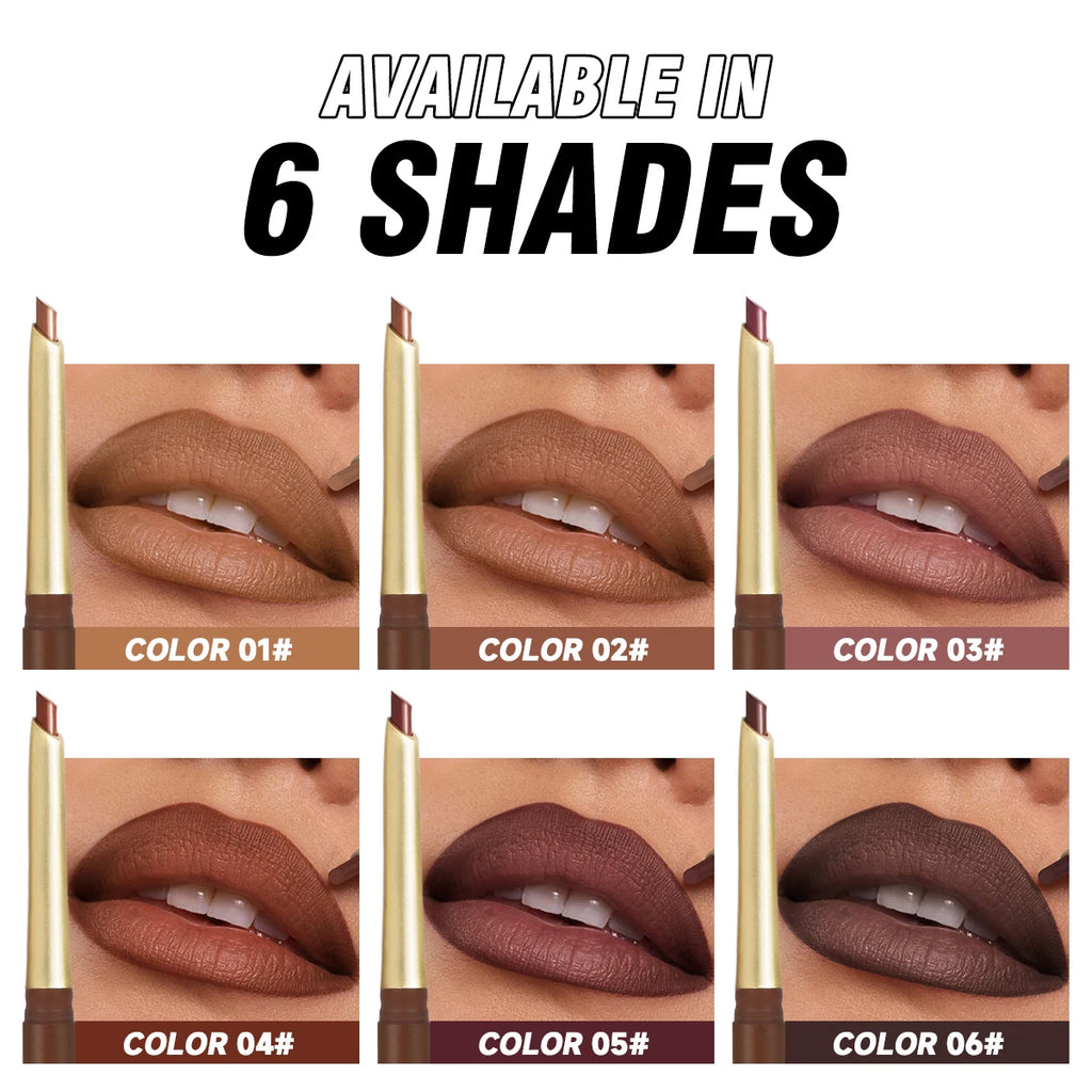 Matte 6-colors Lip Liner Pencil Bevel Design Nib Lip Contour Lipstick Nude Brown Lipstick Pencil Natural Lasting Lipliner Makeup