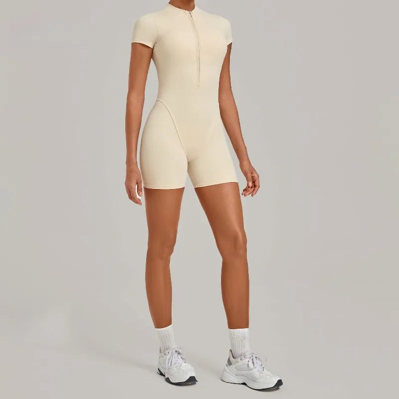 Women's Seamless Yoga Jumpsuits Sports Fitness Hip-lifting Short-sleeved Backless Training Workout Gym Shorts One-piece