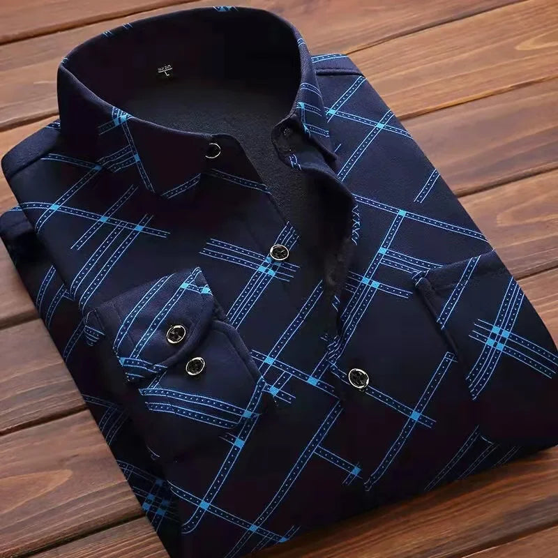 2026 Winter New arrival Men's Fashion Casual Long Sleeve Shirt autumn Men Fleece Thick Warm High Quality Large Size Shirt M-4XL