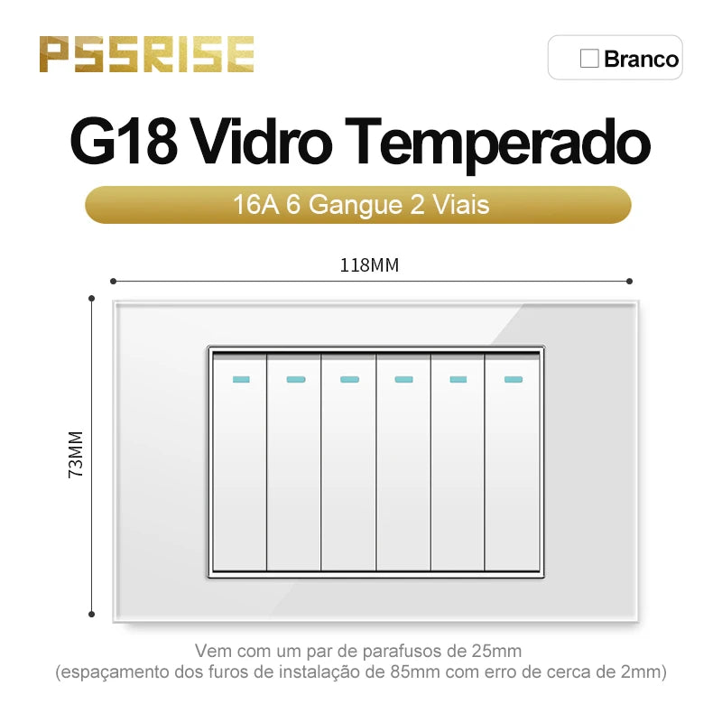 PSSRISE White Tempered Glass Standard sockets and switches brazil Switzerland Usb Type C Wall Socket Light Switch Smart Switch
