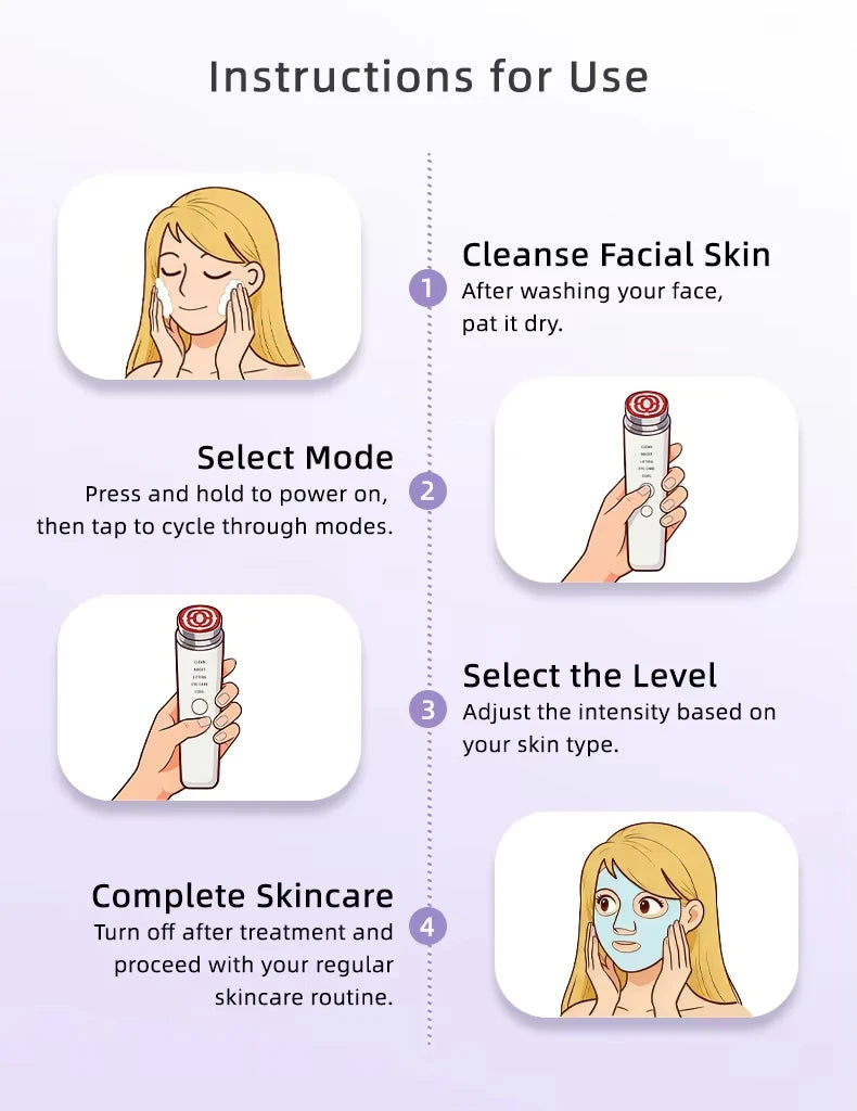 Home Use Collagen Tightening Beauty Instrument, 5 Modes EMS Red Light Anti-Aging Eye Care, Portable & Sensitive Skin Friendly