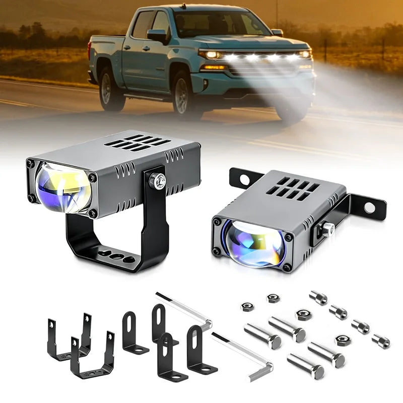 2X LED Headlight Bumper Fog Lamps Projector Lens Work Light Mini Driving Light Auxiliary Lights For Car Motorcycle
