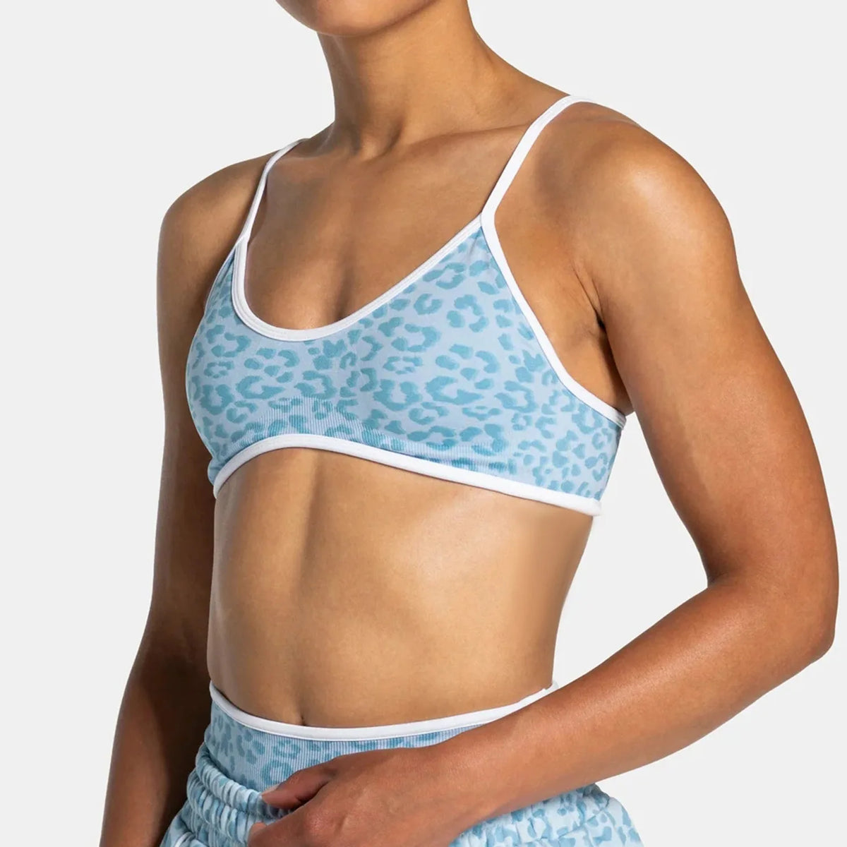 NO LOGO Women leopard print yoga fitness suit, contrasting edge sports bra high waisted leggings running cycling headband