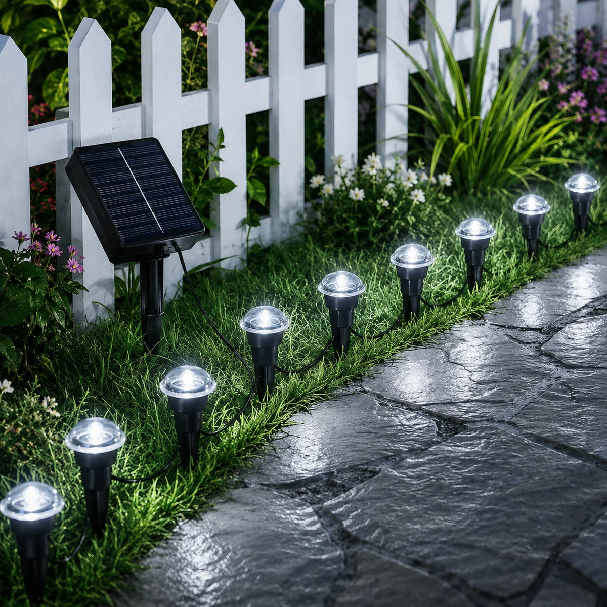 Solar Powered Ground Stake Pathway Lights Warm Glow Garden Walkway Lawn Yard Patio Landscape Decorative Lights