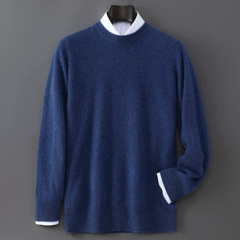New Autumn And Winter Pure Wool Sweater Men's Round Neck Loose Thick Pullover Sweater Solid Color Cashmere Knitted Base Sweaters