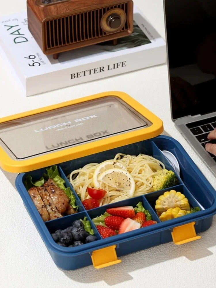 1500ML Bento Box Portable Lunch Box Kids Students Office Lunch Box with Spoon Fork Leakproof Microwavable Food Storage Container