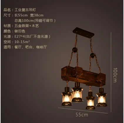 American retro industrial style Ceiling Lamp Wooden Chandelier Industrial Hanging Pendant Restaurant Bar and Home Application